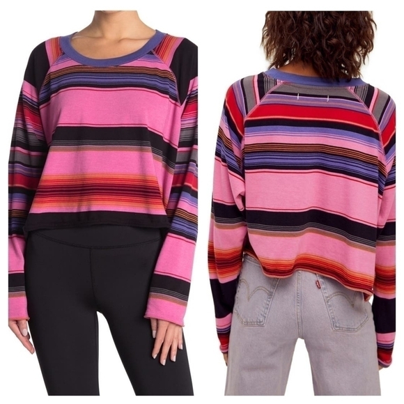 Free People Tops - Free People Baja Striped Crop boxy Tee T-Shirt Top S relaxed Oversized